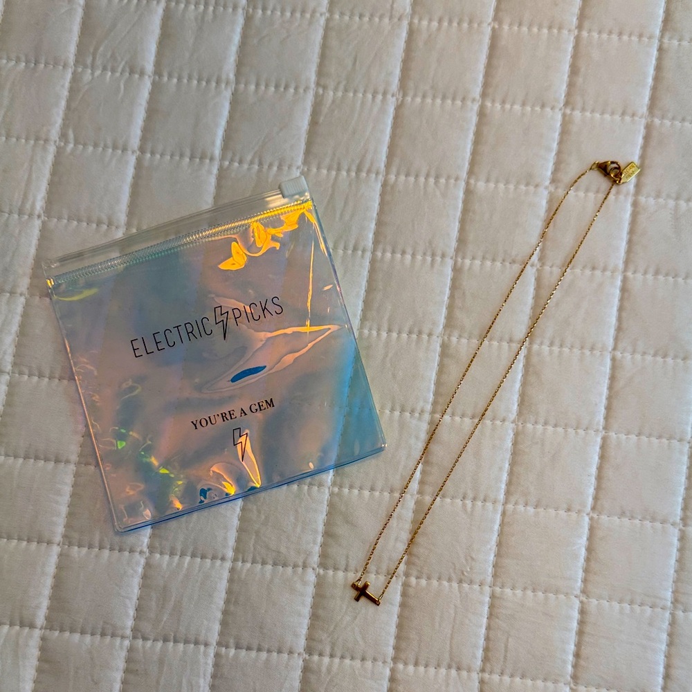 Electric Picks Gold Cross Necklace